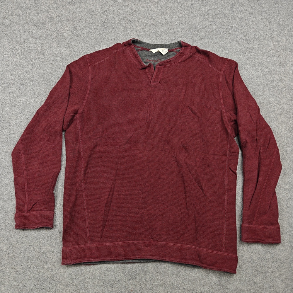 Tommy Bahama Sweater Mens Large Red Reversible Waffle-Knit Pullover Crew